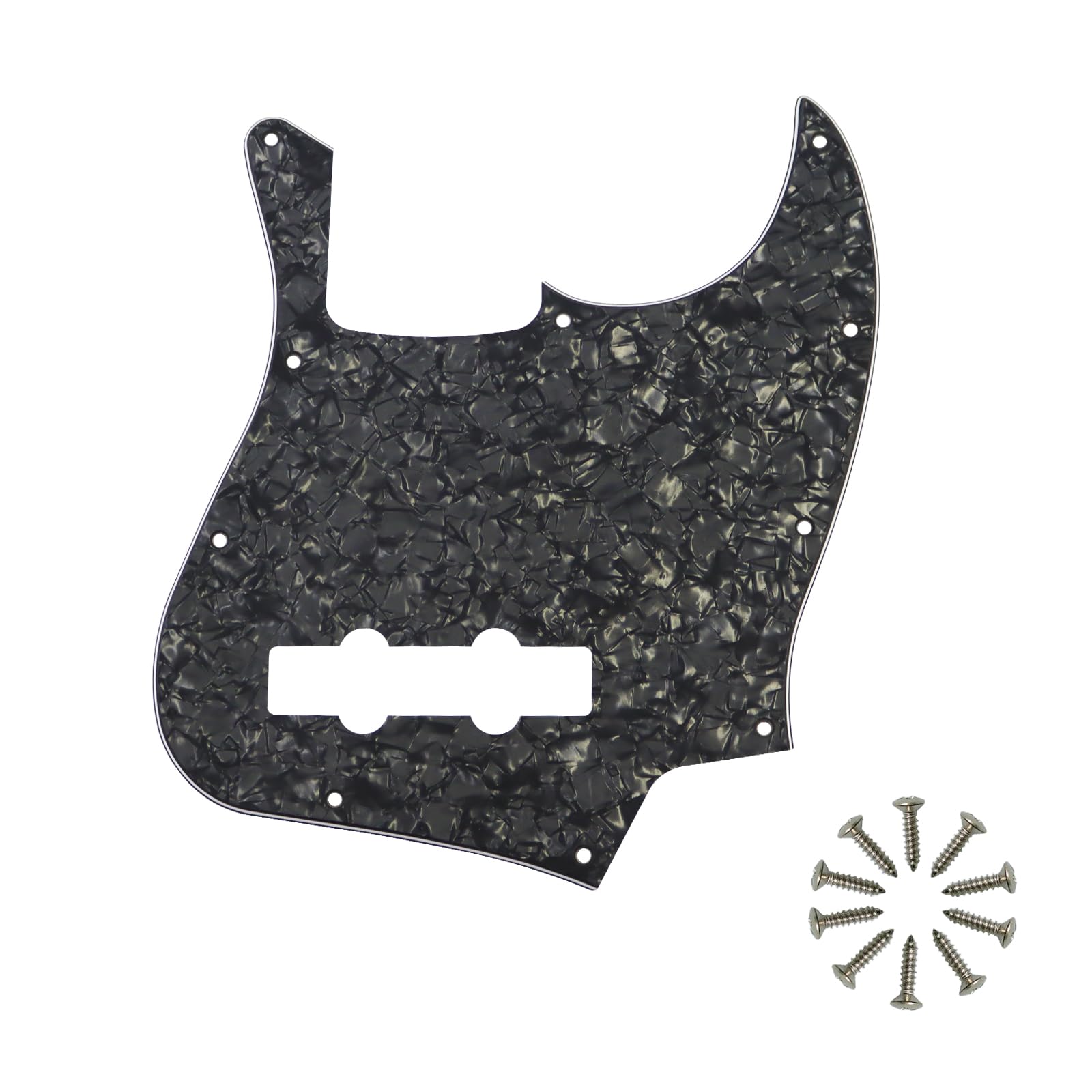 Phrilam 10-Hole Jazz Bass Pickguard for Fender 4 String, Black Pearl 4Ply