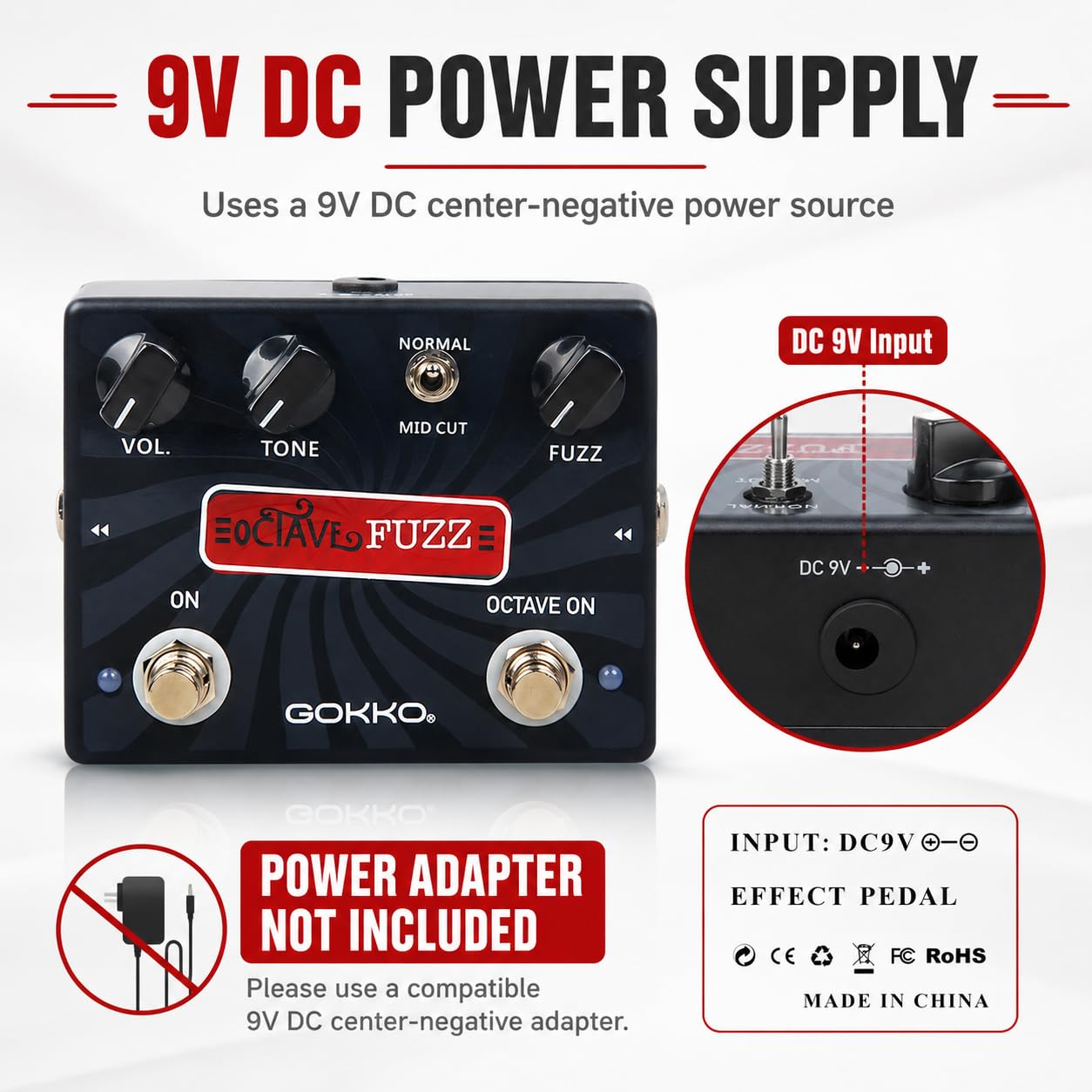 GOKKO GK-31 Octave Fuzz Guitar Effects Pedal with Mid Cut