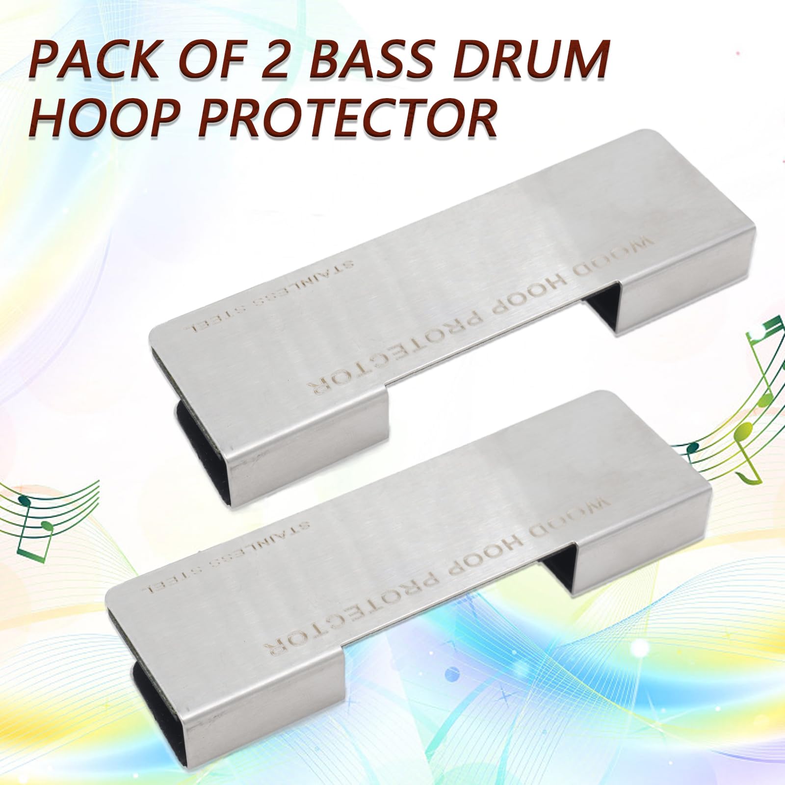 Cheerock 2-Pack Stainless Steel Bass Drum Hoop Protector 3.93 x 1.18 Inch