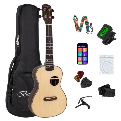 Besyou 23 Inches Concert Solid Ukulele with Beginner Starter Travel Kits