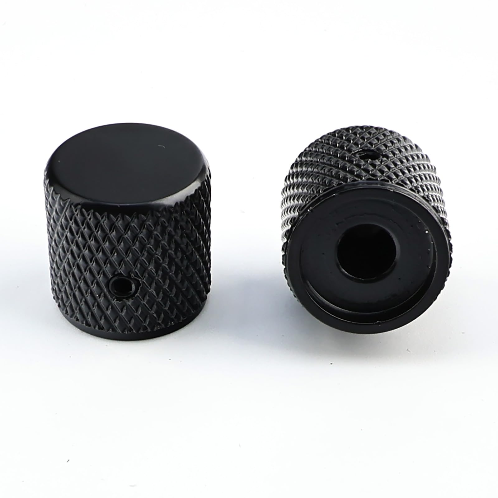 OVSAL 2PCS Stainless Steel Guitar Knobs CNC Machined Volume Tone Control Knobs Flat Top 1/4″(6.5mm) Hole Set Screw Fit for Fender Strat Telecaster Les Paul Electric Guitar or Bass(Matte Black)