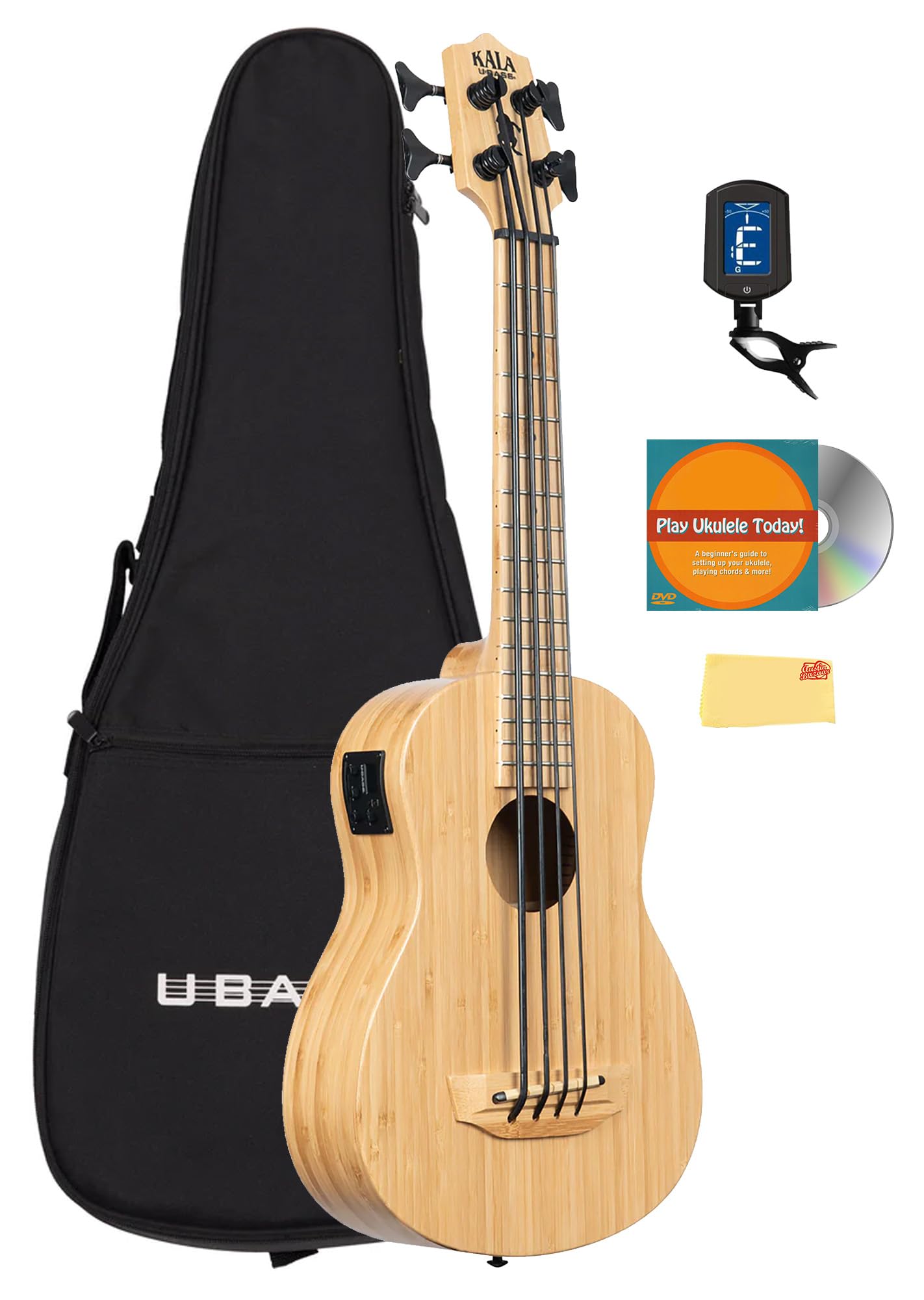 Kala U-BASS-BMB-FS Bamboo U-Bass Acoustic-Electric Ukulele Bass Bundle with Gig Bag, Tuner, Austin Bazaar Instructional DVD, and Polishing Cloth