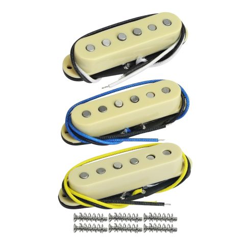 FLEOR Single Coil Pickup Alnico 5 Guitar Neck/Middle/Bridge Pickups Set Staggered, Cream