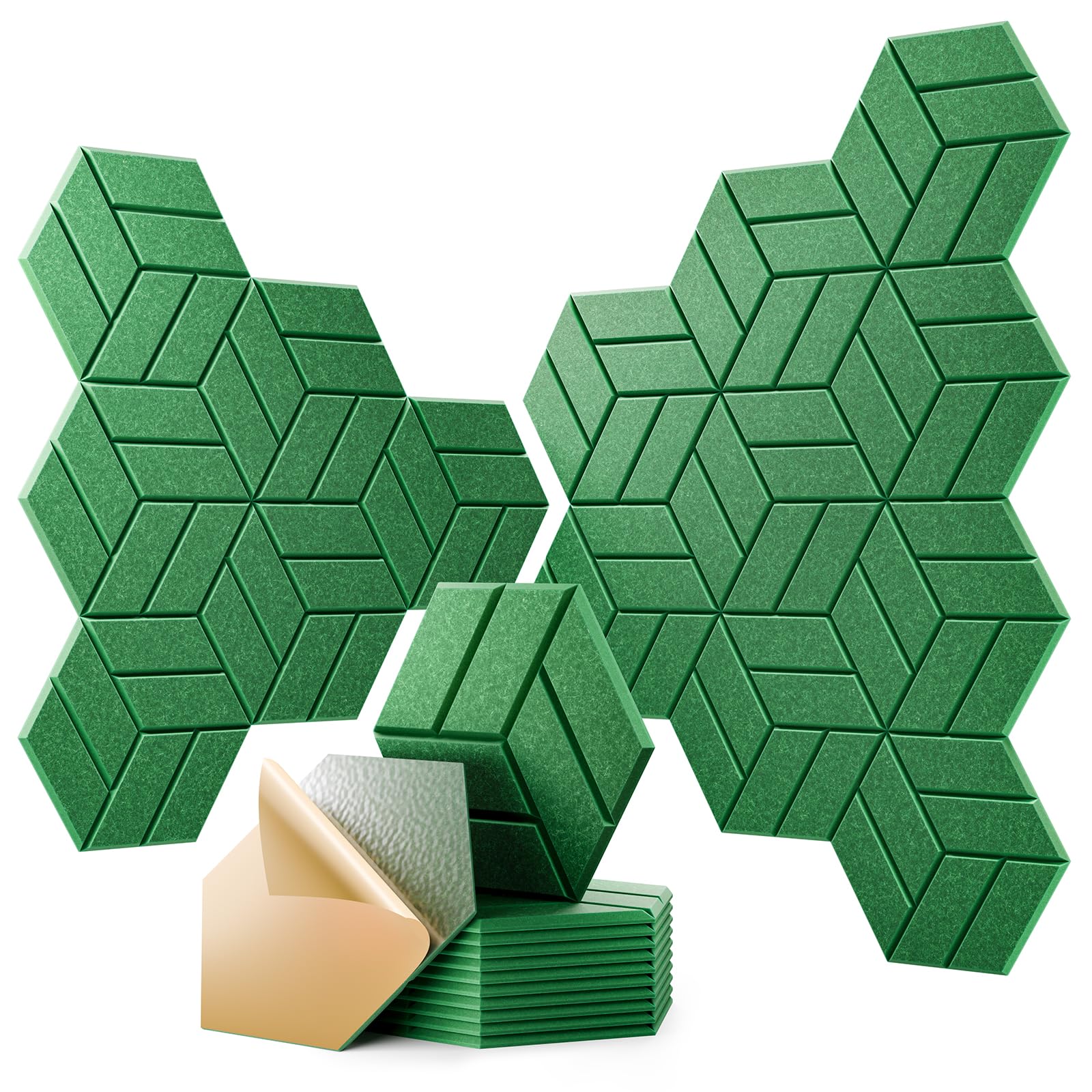 OTUOER 12Pcs Acoustic Panels with Self-adhesive, 12″X 10″X 0.4″ Sound Proof Foam Panels for Walls, Hexagonal Soundproof Wall Panels High Density, Sound Panels for Home Studio Office (Forest Green)