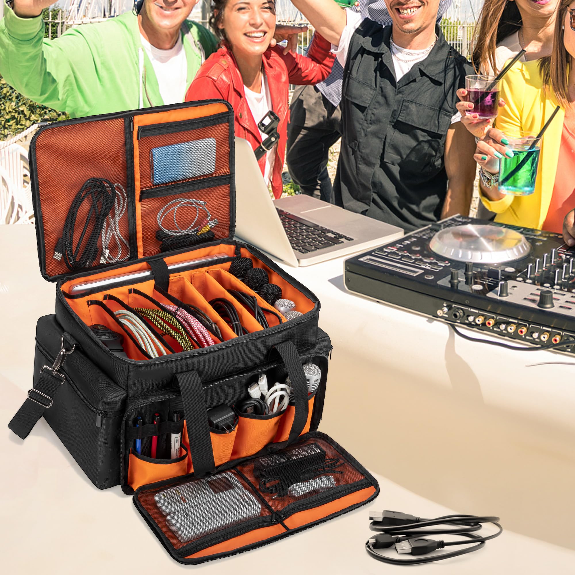 Trunab DJ Cable File Bag with Adjustable Dividers, 15.6” Laptop Sleeve