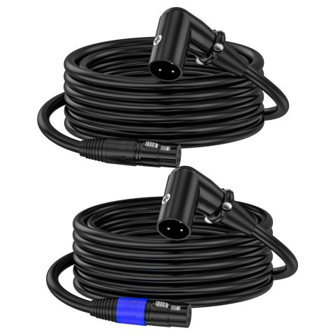 ZTOXLR XLR Right-Angle Male to Straight Female Microphone Extension Cable, 90-Degree Male to Straight Female Balanced Cord 3-Pin to 3-Pin, -6.6ft 2Pack