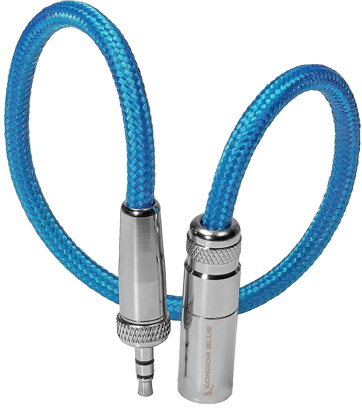 KONDOR BLUE | 12 Inch Mini XLR (TA3) 3-Pin to 3.5mm TRS Locking Adapter Cable | for Compatible Lavalier Mics & Wireless Receivers, Nylon Braided, Reinforced Connectors | Blue