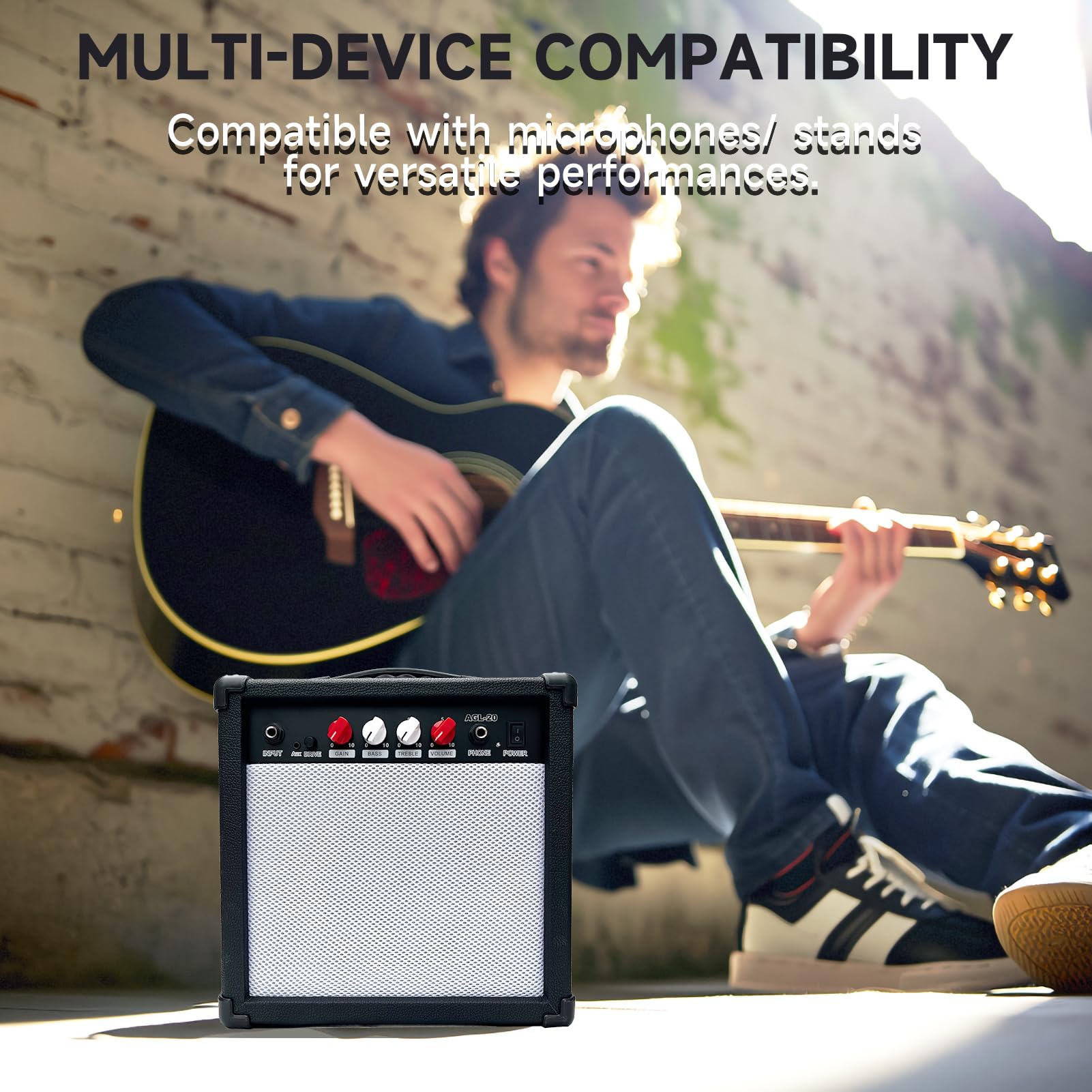 Electric Guitar Amp 20 Watt Amplifier Portable Amp with Headphone Input Gain Powe Including Professional Noise Reduction Cable (20W-2)