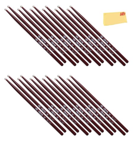 Vic Firth Signature Series Dave Weckl Nylon Tip Drumsticks – 12‑Pack Bundle with Austin Bazaar Polishing Cloth