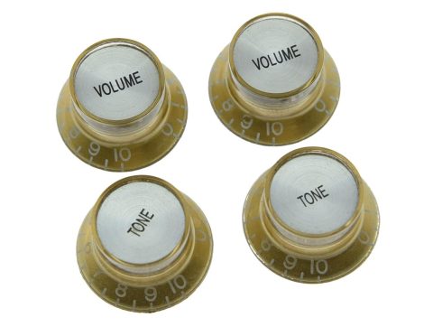 Dopro Set of 4 LP Guitar Reflector Knobs Gold with Chrome Cap Top Hat Knobs for SG Epiphone Les Paul