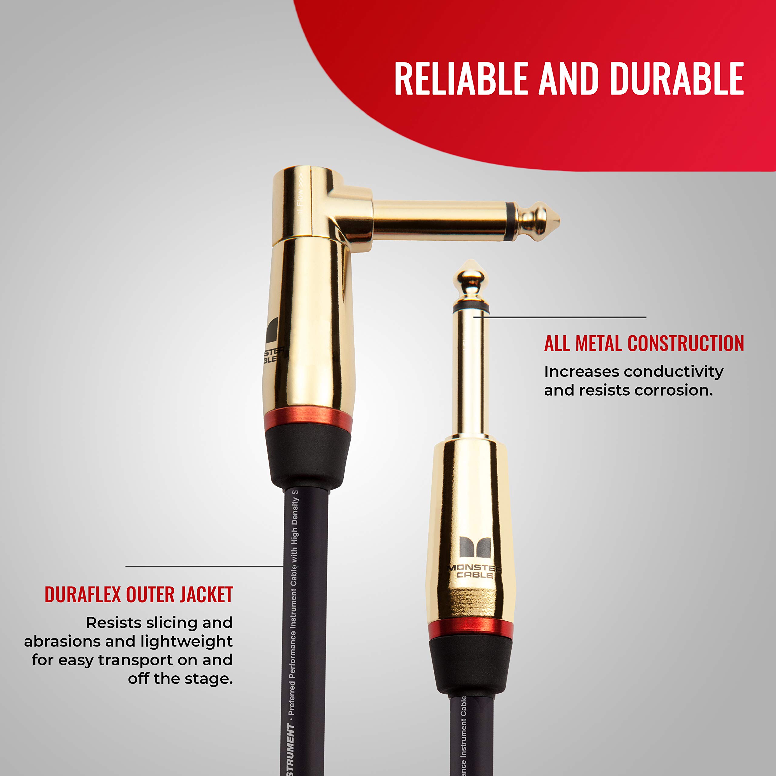Monster Prolink Rock Instrument Cable – 12′ – Right Angle to Straight