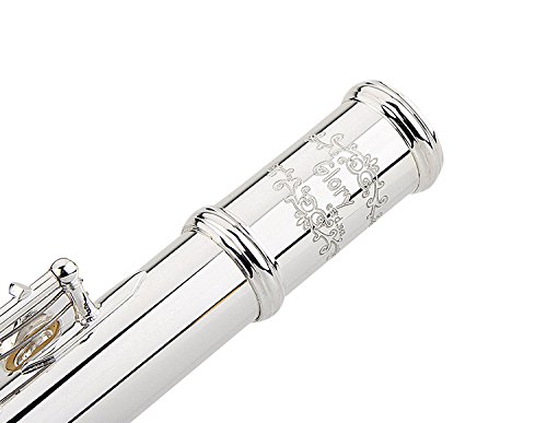 Glory Premium Hand Engraved Silver Plated FLUTE 17 Hole OPEN/CLOSED C Flute With Deluxe Case, Tuning Rod,Cloth,Gloves