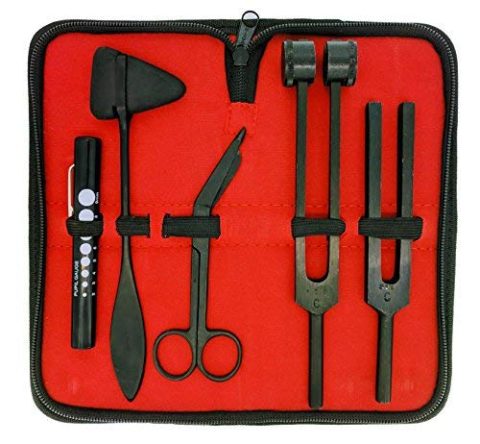 SURGICAL ONLINE Limited Edition – Full Tactical Black – Grudge Style Set of 5 pcs Reflex Percussion Taylor Hammer + Penlight + Tuning Fork C 128 C 512 + Bandage Scissors 5.5″