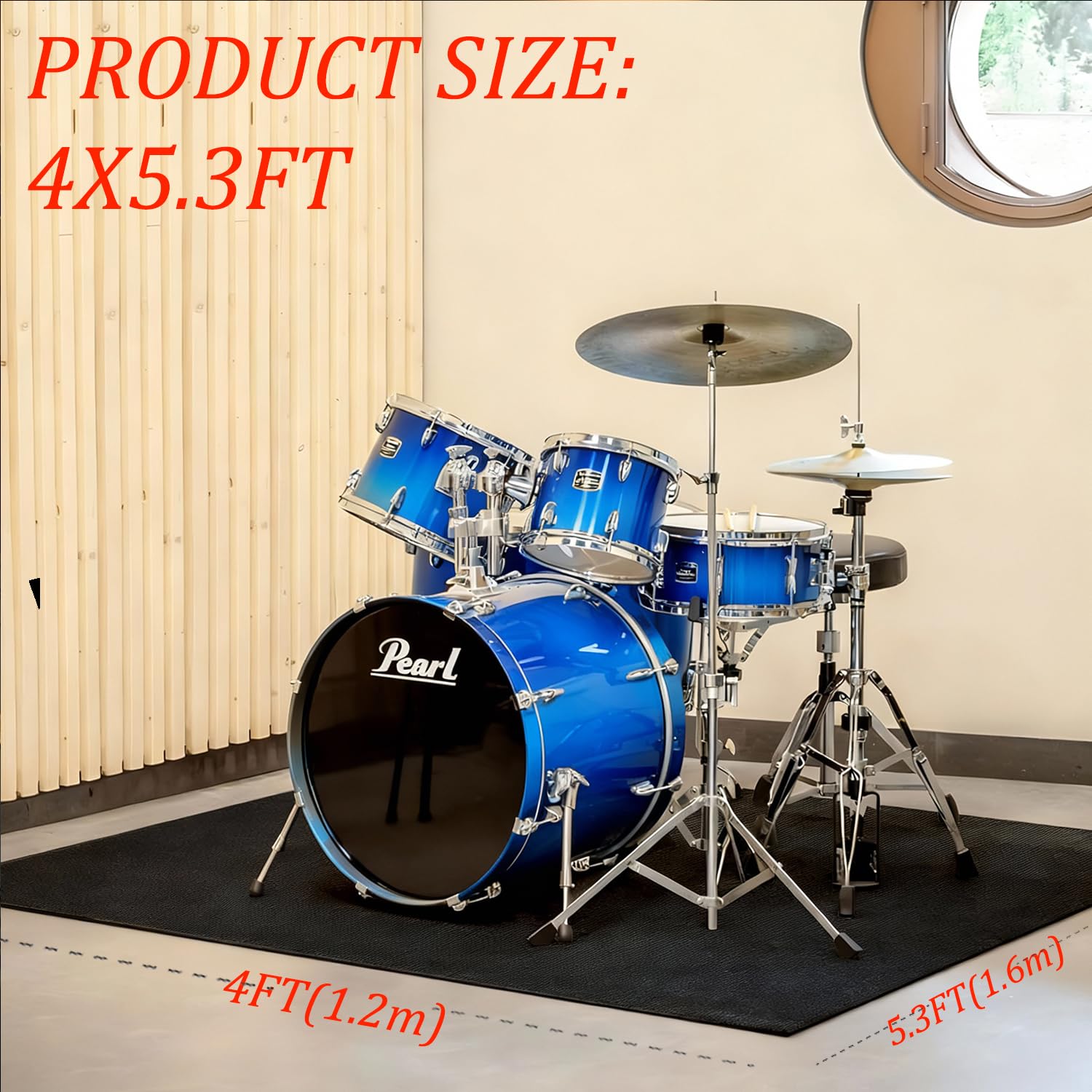 yongjoy Music Rug for Drummers, 4×5.3 Ft Non-Slip Drum Mat