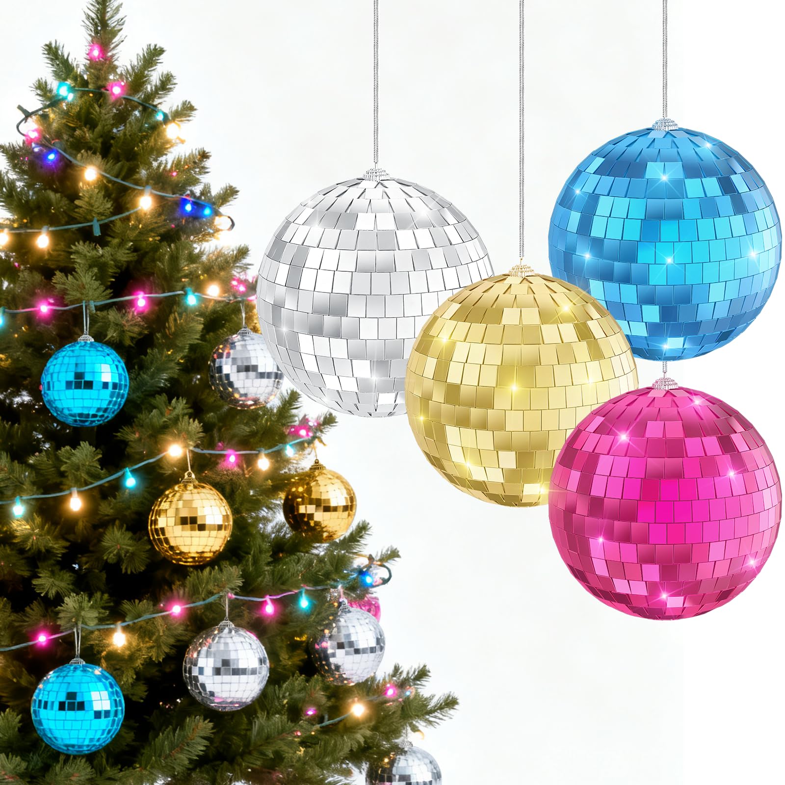 Youdepot Disco Ball 4-Pack 4″ Hanging Christmas Decor