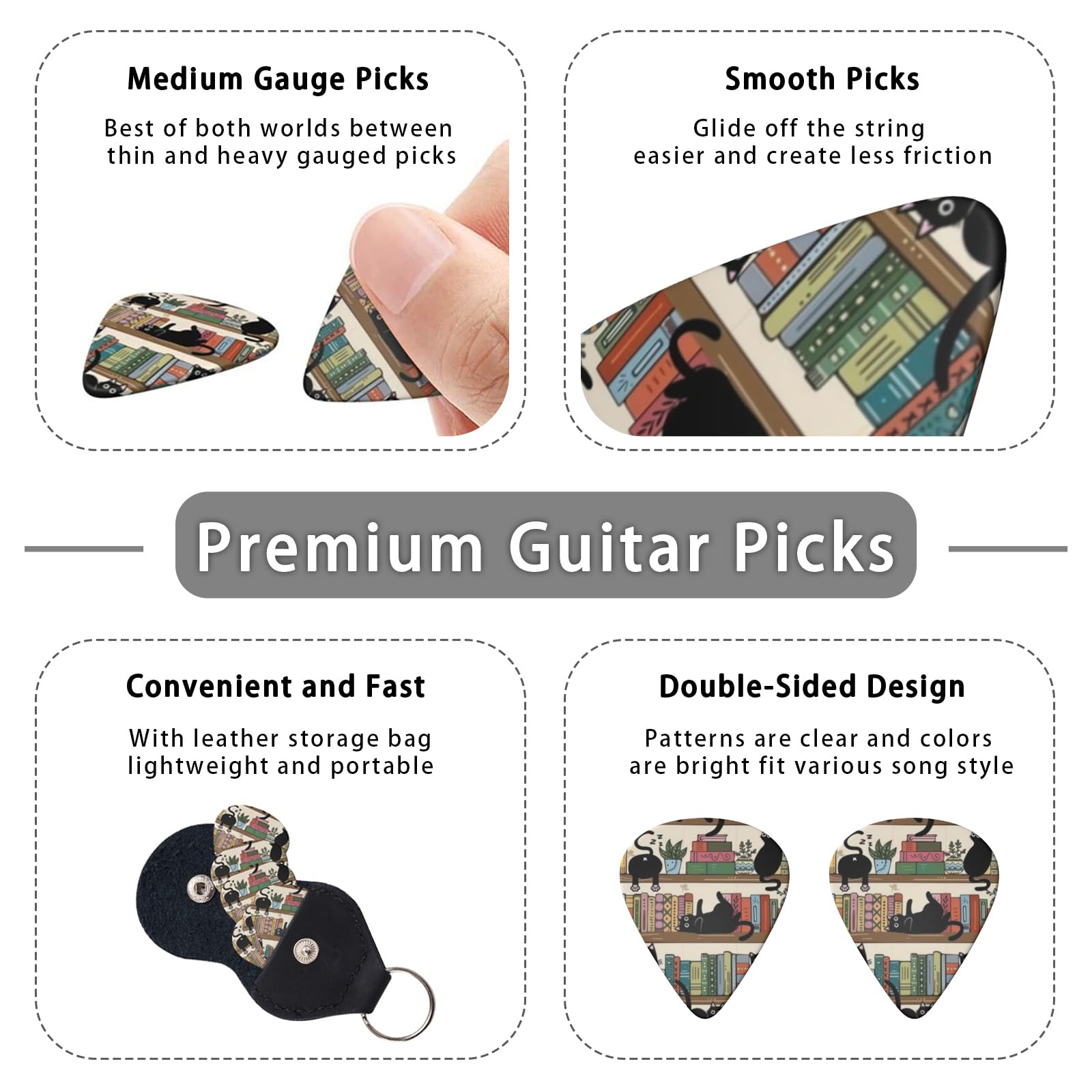 LOZUQII 6 Pack Guitar Picks with Storage Bag, Medium 0.71mm – Cat Bookshelf