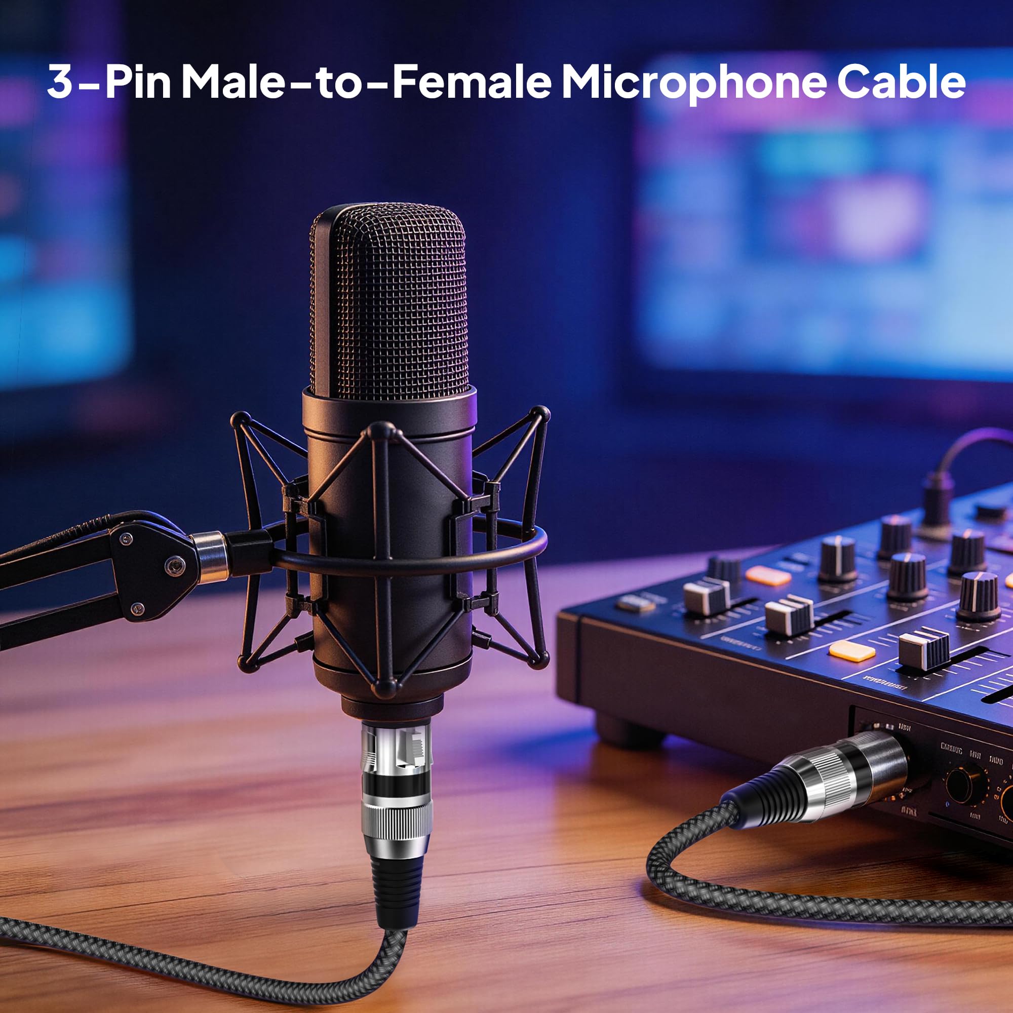 Elebase XLR Microphone Cable 2Pack,XLR Male to XLR Female Mic Cord,3-pin Balanced Shielded Cables Wire,for Amplifier Mixer,Recording Studio,Speaker Systems (0.9M/3FT/Gray)