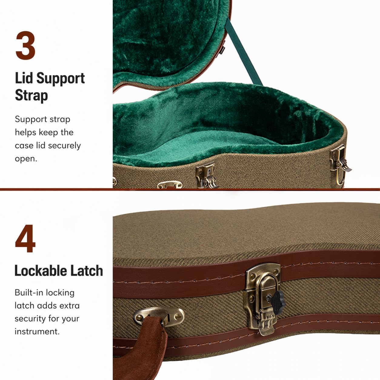 Crossrock Master Series Acoustic Guitar Case for Martin D-28 / Grand Auditorium | Olive Green Eco Tweed Fabric, Re-Engineered Shell, Leather Handle & Forest Green Velvet Interior(CRW720D28OG)