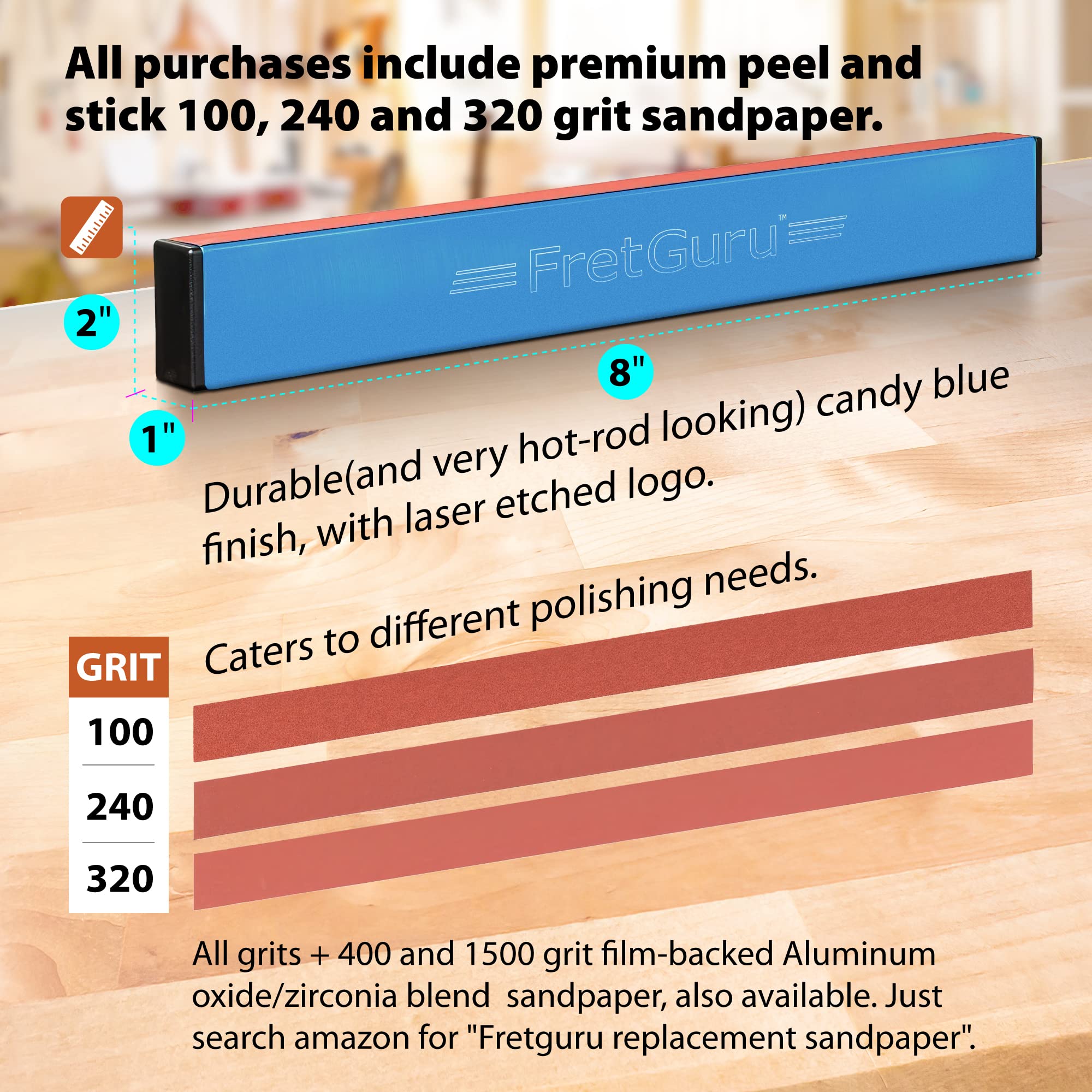 FretGuru Fret Leveler – Professional Sanding Beam Ultra-Precision, 10″