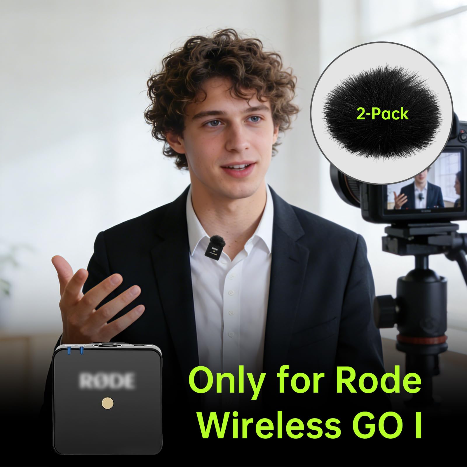 Premium Furry Windscreen Windshield Dead-cat for Rode Wireless Go Microphones (2PCs-Black, Rode Wireless Go I)