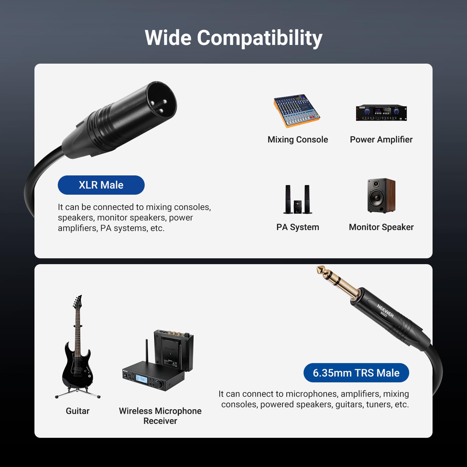 NEEWER 6.35mm 1/4 TRS to XLR Male Cable, 3 ft Quarter Inch to 3 Pin XLR Balanced Signal Interconnect Patch Cord Adapter Connector for Microphone Amplifier Mixer Powered Speaker Guitar Tuner, MS026