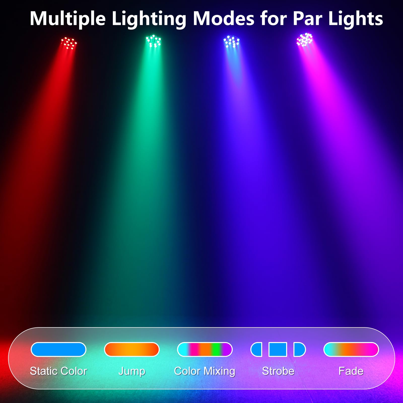 DazzlingStage 36W LED Stage Lights, 9 * 4W RGBW 4 in 1 Par Light, 5/8 CH Corded Stage Lighting, Uplights with DMX512, LED Par Lights for Wedding, Birthday, Party, 4 Pack