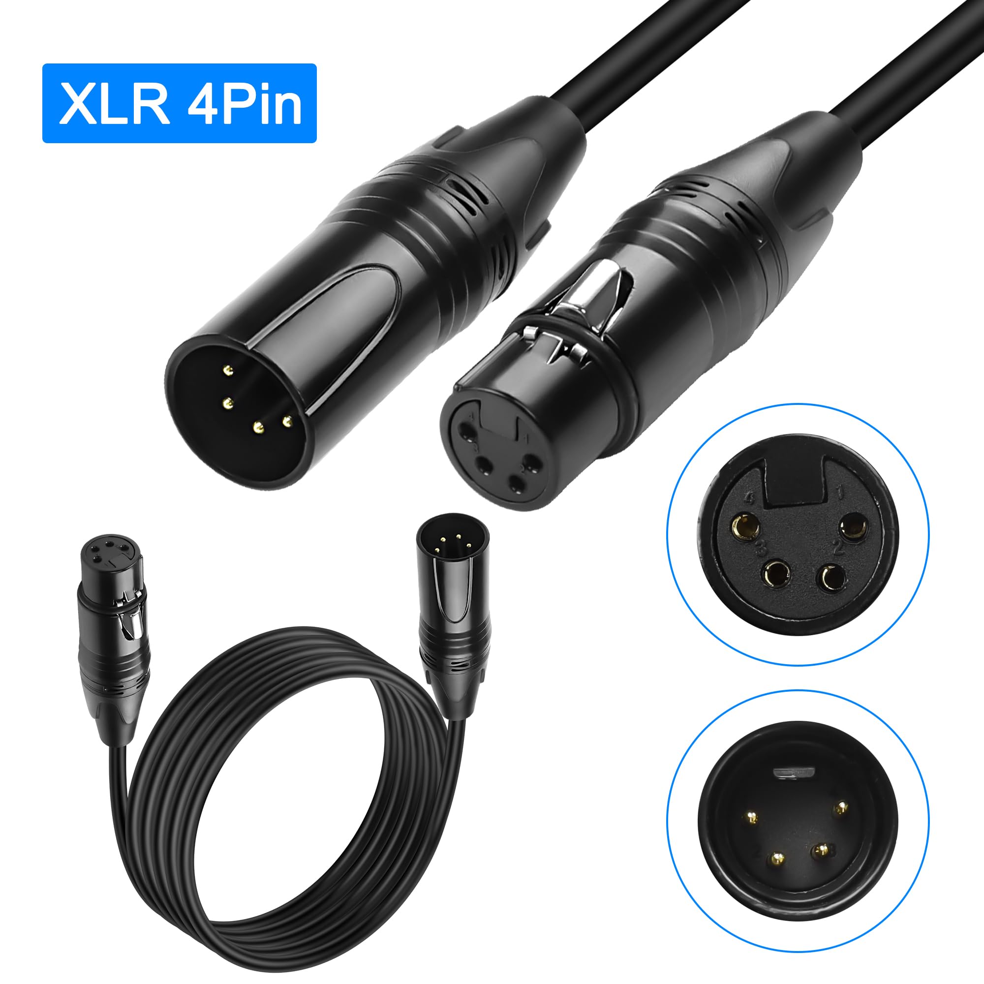 MEIRIYFA XLR 4 Pin Male to Female Power Supply Cable – Balanced Extension Patch for DSLR Camera Monitor – Black, 1.8M
