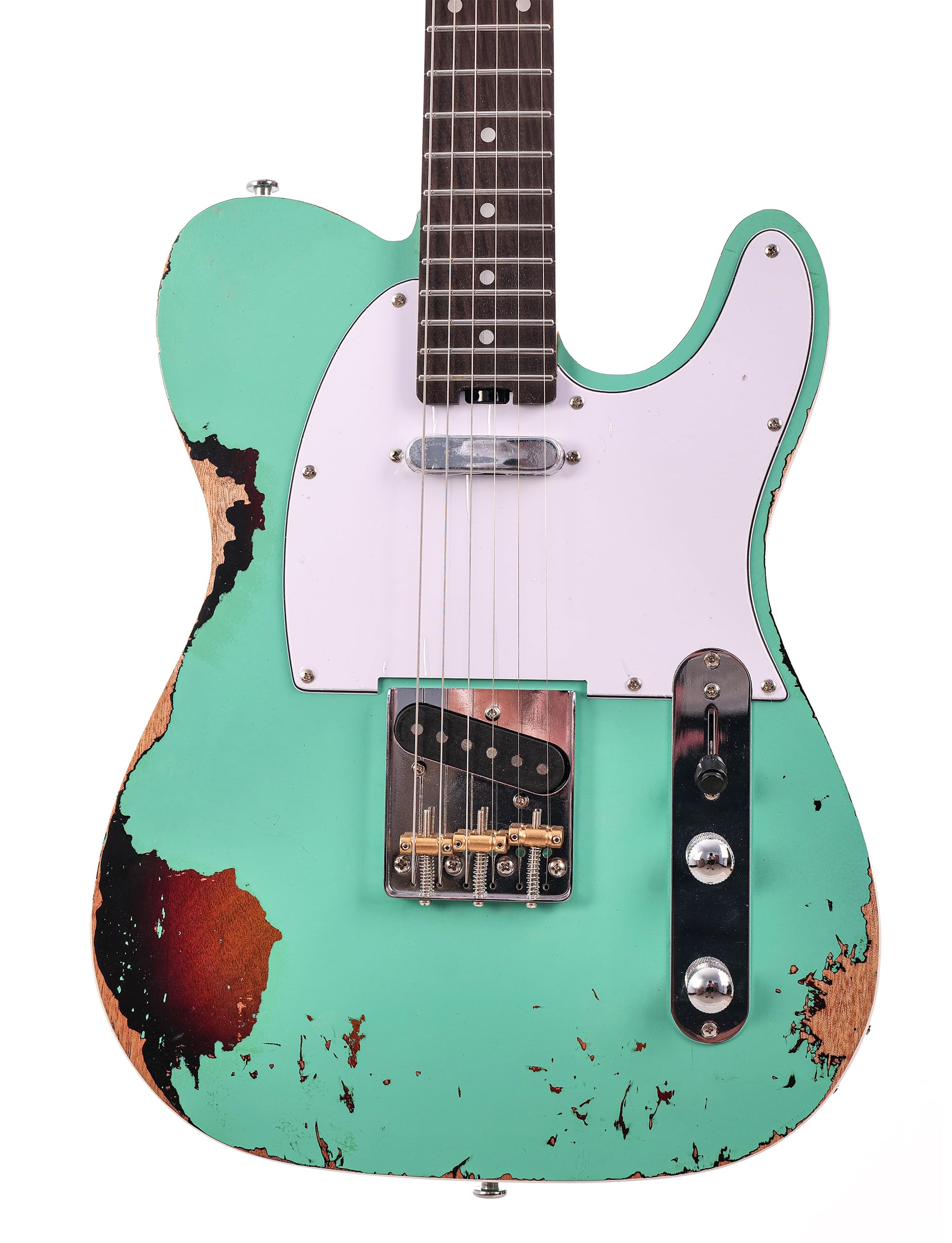 KGD Relic electric guitar mahogany body carbonized maple neck rosewood fretboard 6-string solidbody electric guitar S-S pickupsbrass barrel saddle bridge (Spectra Green)