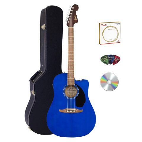 Fender California Redondo CE Acoustic-Electric Guitar – Saphire Blue Bundle with Case, Strings, Picks, and Austin Bazaar Instructional DVD