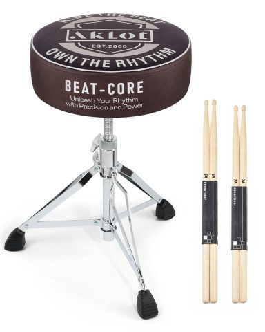 AKLOT Graphic Round-Top Drum Throne: Height Adjustable Drum Stool, with Thickened Sponge Seat, Bold Yet Edgy Graphic Throne, 5A and 7A Drumsticks, Sturdy Tripod Base with Non-Slip Rubber Feet (TR-RV)