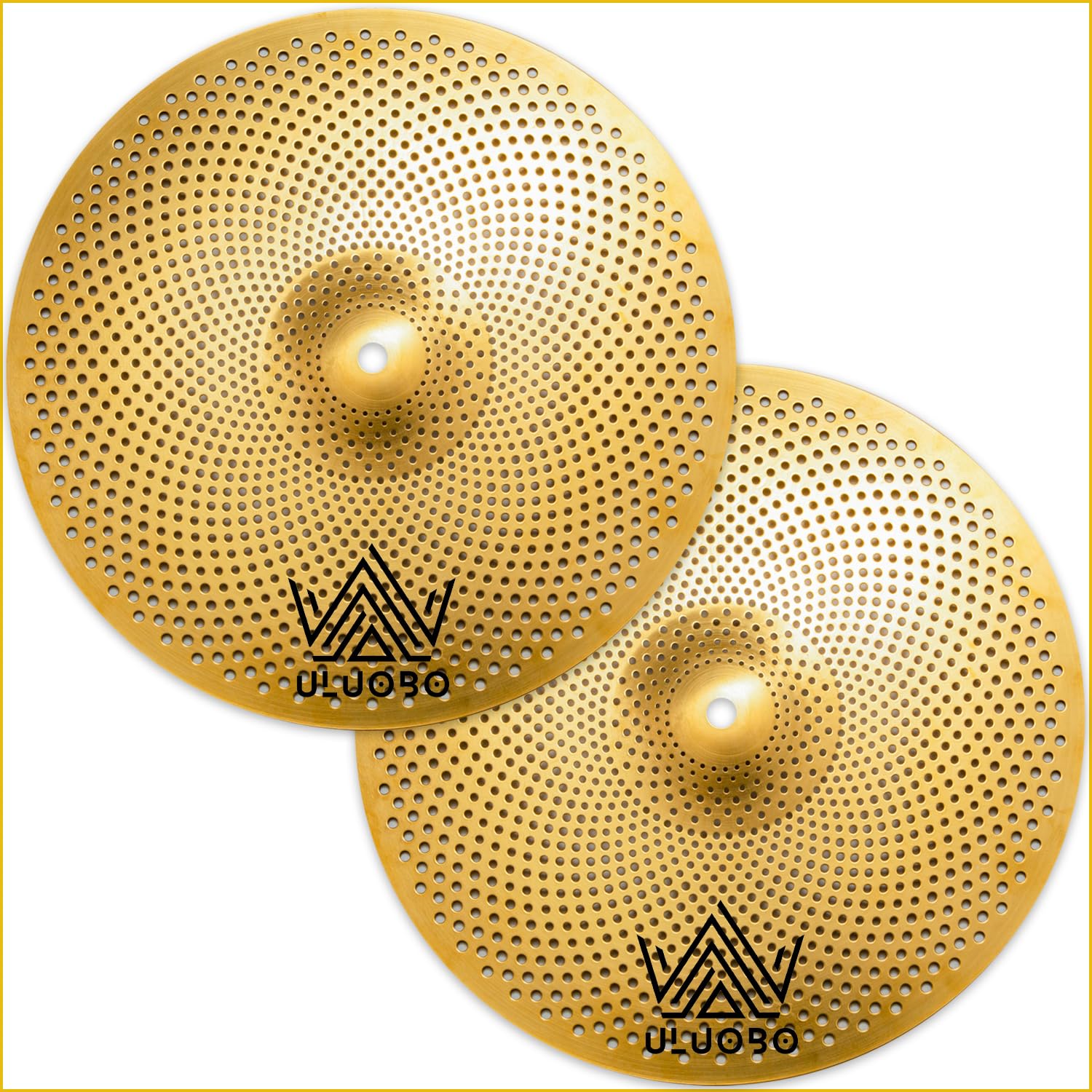 ULUOBO 14 inch Low Volume Hi Hat Cymbals, High Hat Cymbal for Drum Quiet Practice (Gold, 2 Pieces)