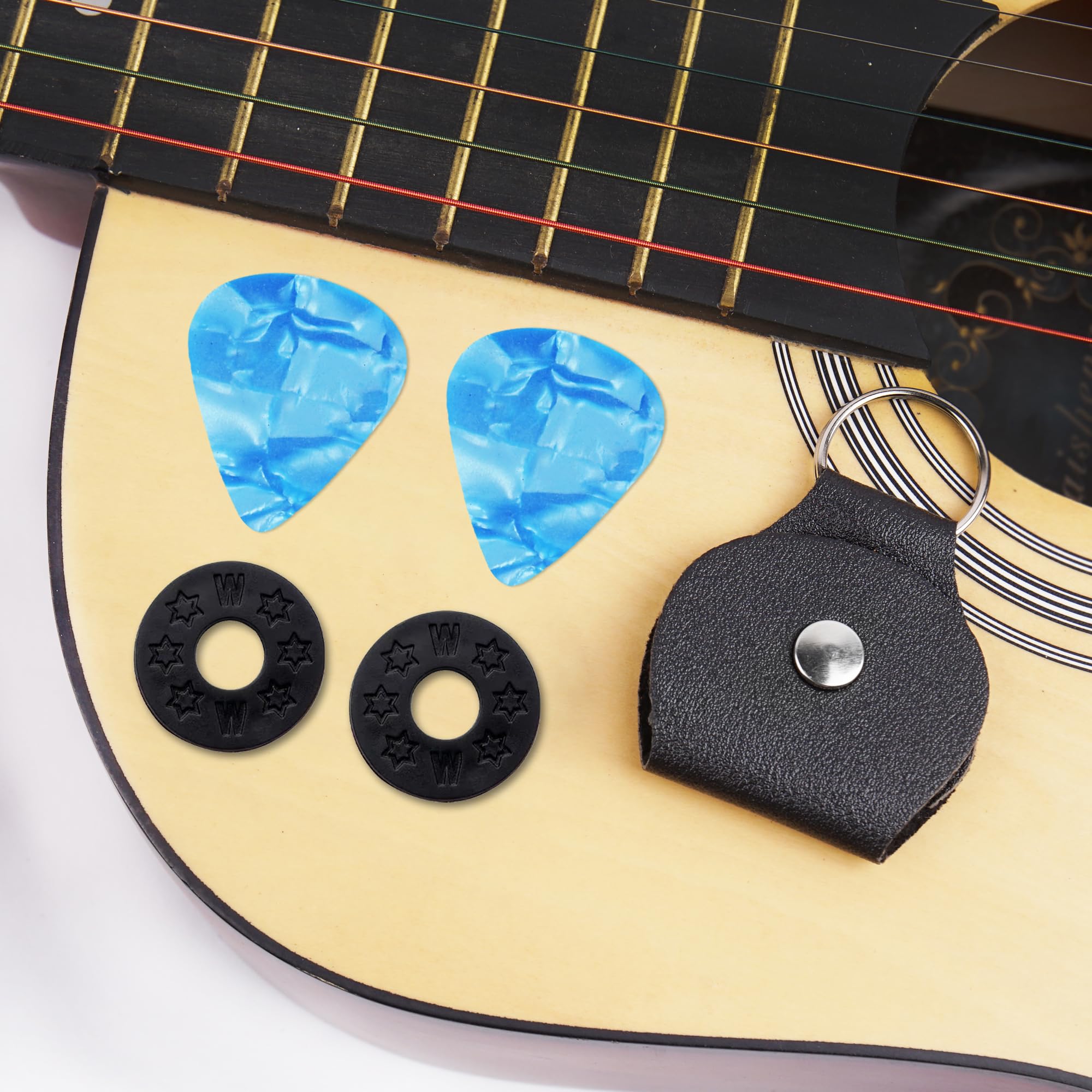 LIZIMANDU Adjustable Guitar Strap Includes 2 Strap Locks & 2 Matching Picks & 1 Picks Holder & 1 leather Strap Button(1-Printed Blue Quicksand)