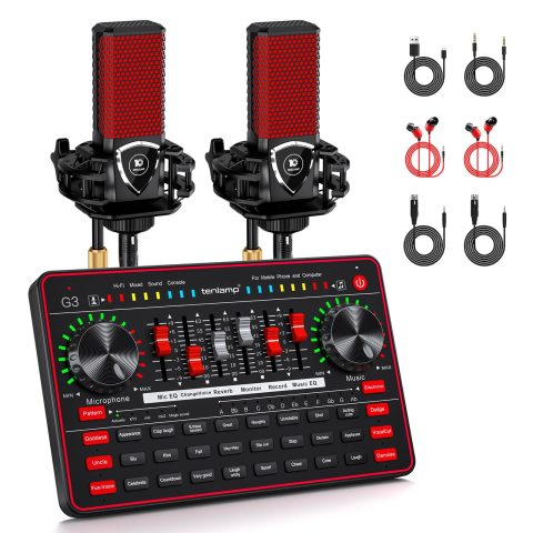 TENLAMP G3 Audio Mixer Bundle with Dual Microphones for Streaming & Karaoke