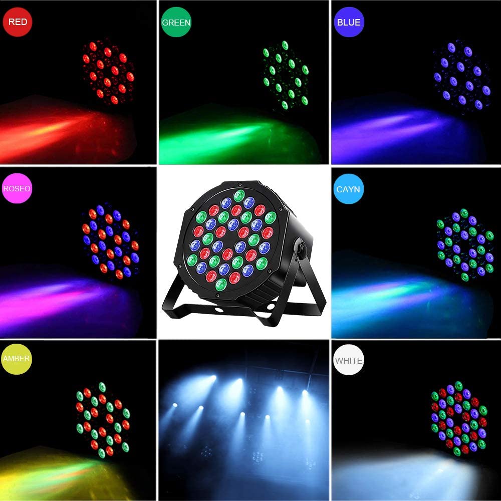 MOSFiATA Par Lights 2 Pack, RGB 36 LED Stage Light Sound Activated DMX Control, 7 Modes Uplighting with Remote Control Stage Lighting, DJ Party Light for Club KTV Disco Party(2 Pack)