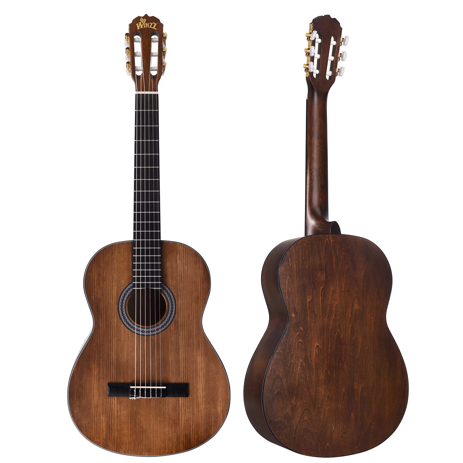Winzz Classical Guitar 4/4 Adult Classical Guitar for Beginners 39 Inches Brown