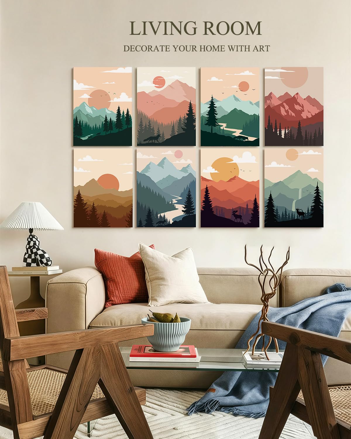 InSimSea Acoustic Art Wall Panels, Minimalist Boho Mountain, 48x32in