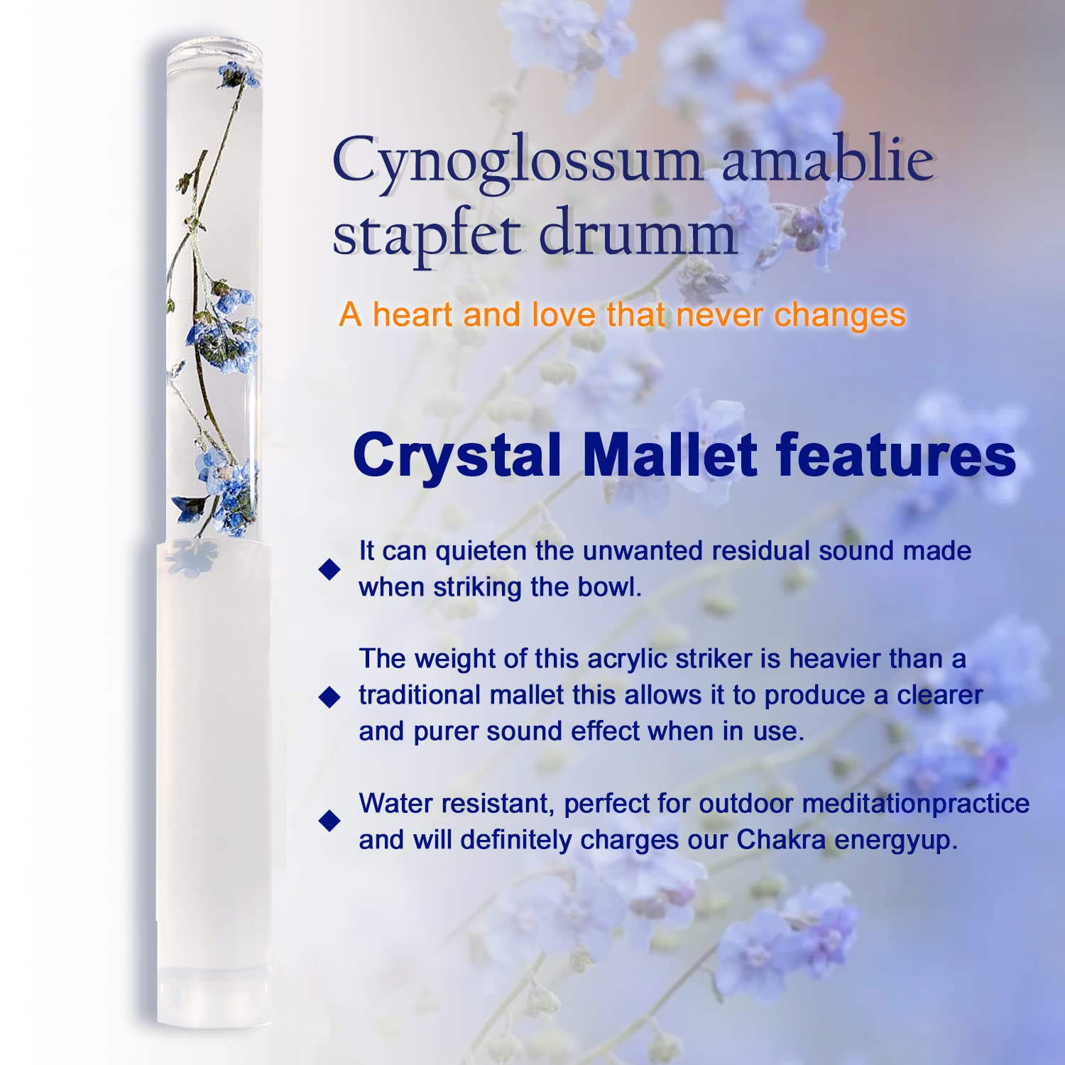 UPCEED Singing Bowl Mallet Clear Acrylic Base Silicone Rubber Striker Mallet for Playing Quartz Crystal Singing Bowl with Bundle Pocket(Floral)