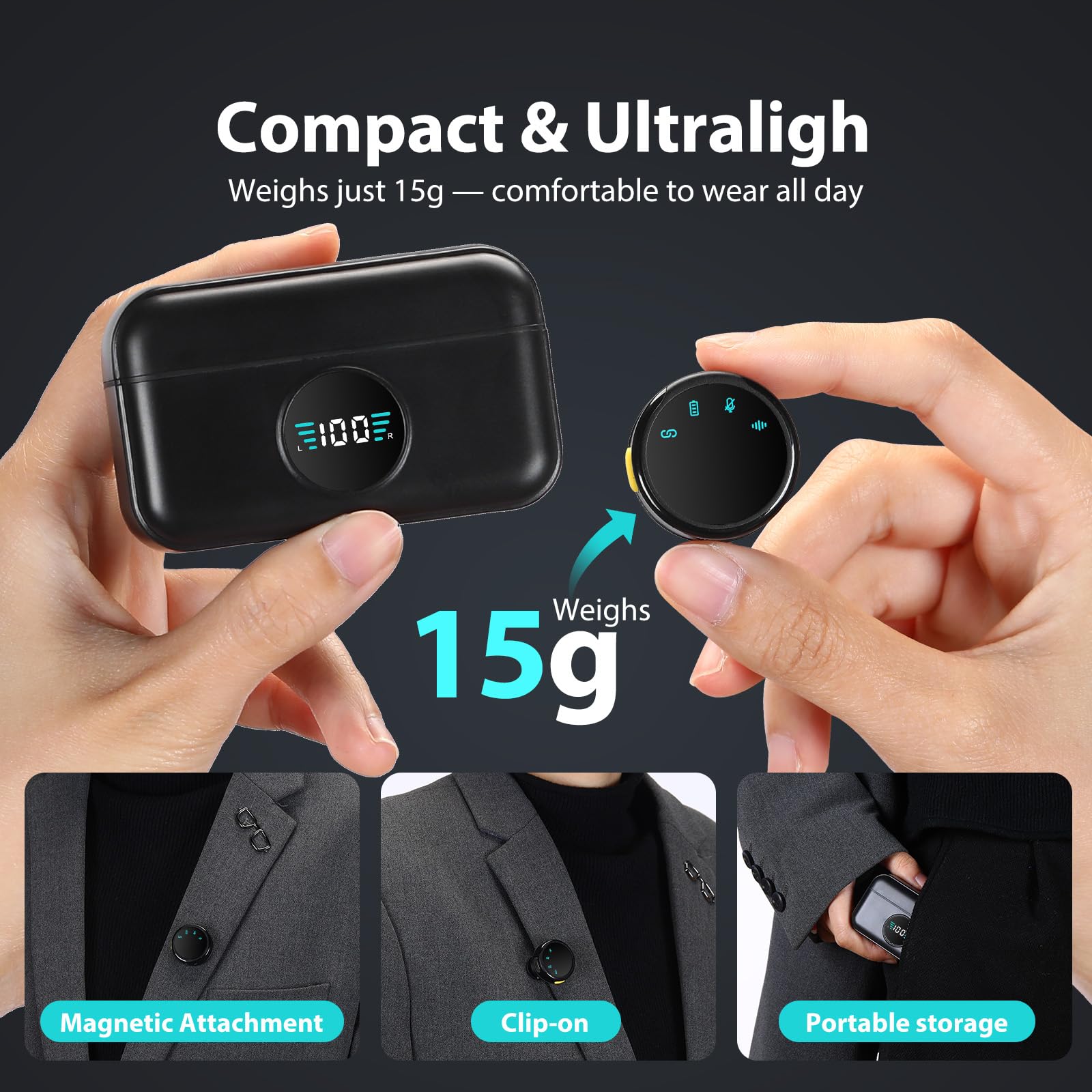 SFSOC Mini Microphone for iPhone 14/13/12/11/X with Lightning Plug,Wireless Lavalier Microphone with Charging case,30H Battery Life,Noise Reduction,Clip-on Mic for Video Recording,YouTube,TikTok