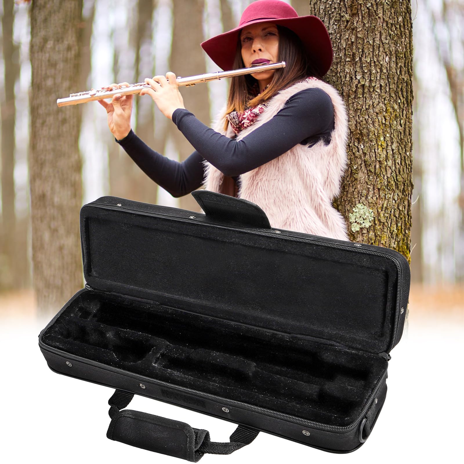 Tosnail Flute Case, Flute Bag Hard Shell with Adjustable Shoulder Strap, Clarinet Case Carrying Bag Hard for 16 Holes Flute
