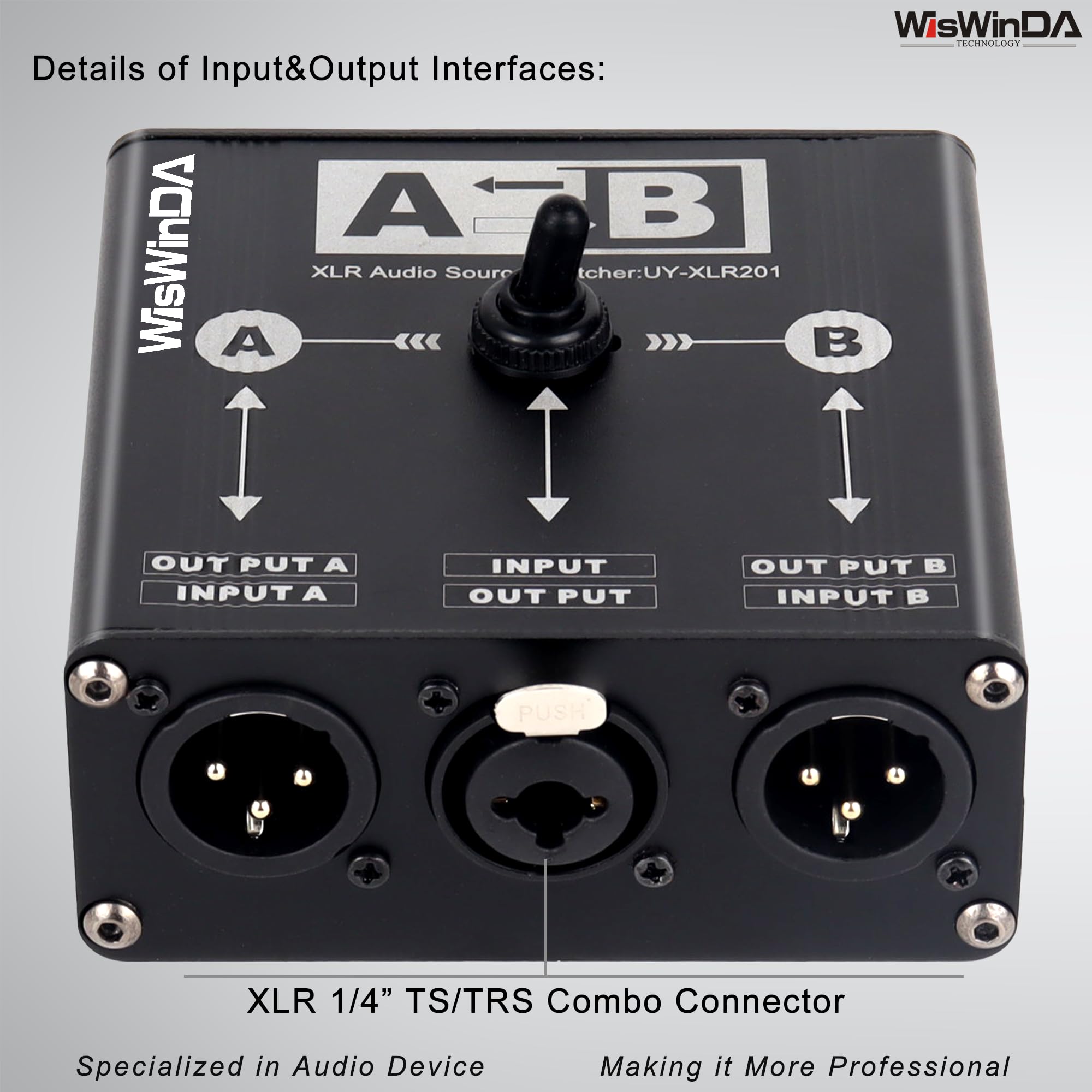 WisWinDa Pro XLR Passive A/B Switch Box Reversible Operation Design Balanced Audio Converter 2 Channel HiFi Stereo Audio Selector No Loss Switching Aluminum Shell (XLR A/B Swtich Box (F-2M))