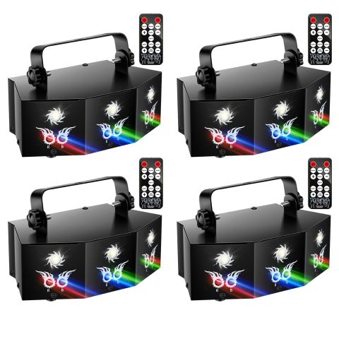 U`King Party Lights DJ Disco Light,9 Lens Stage Lighting Support DMX512 and Sound Activated with Remote Control Laser Lights for Parties Birthday Wedding Karaoke Bar KTV Club Stage Live Show(4 PCS)