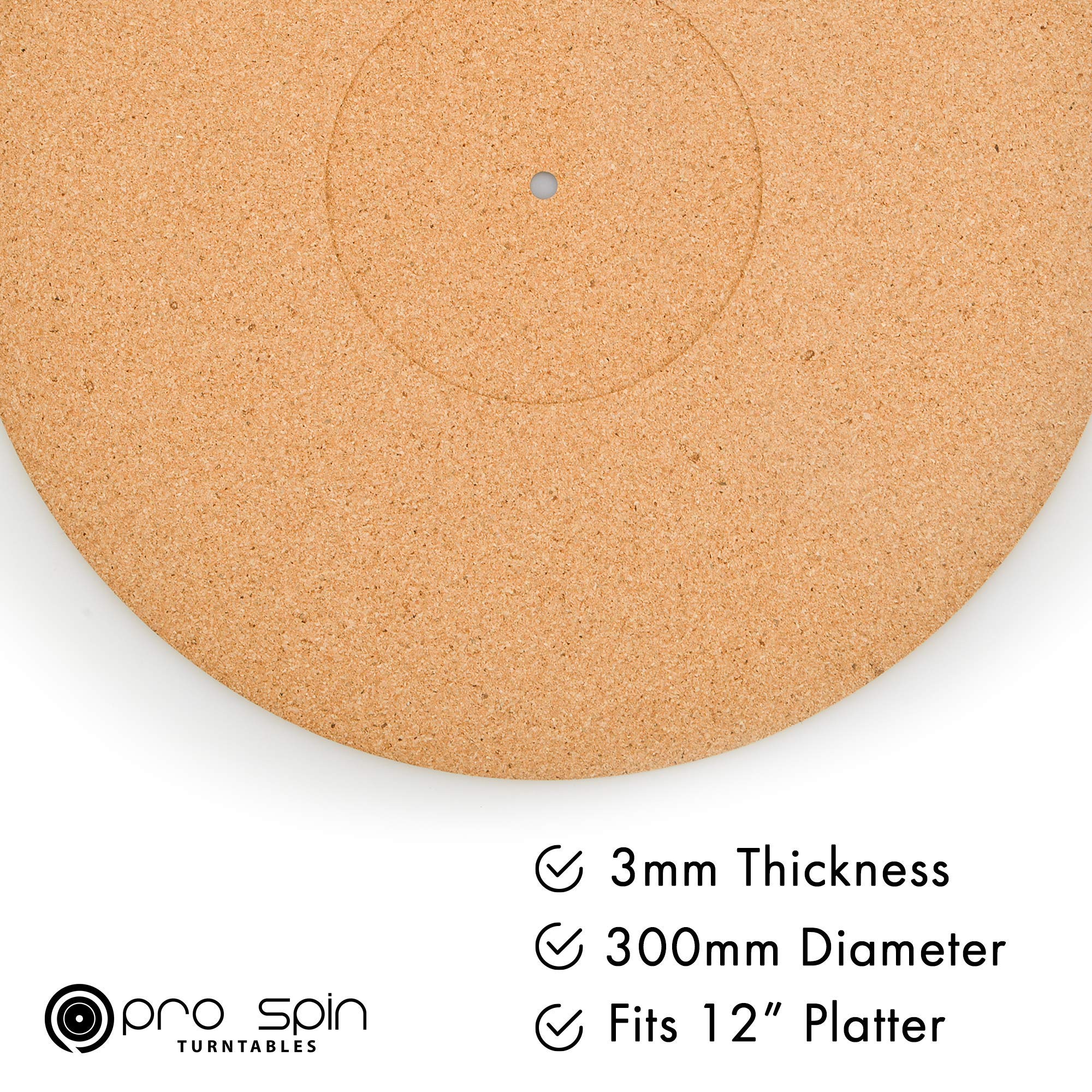 Cork and Rubber Turntable Mat by PRO SPIN for Vinyl LP Record Players (3mm) | Cork Turntable Mat with High-Fidelity Audiophile Acoustic Sound Support | Record Player Mat Helps Reduce Static and Dust