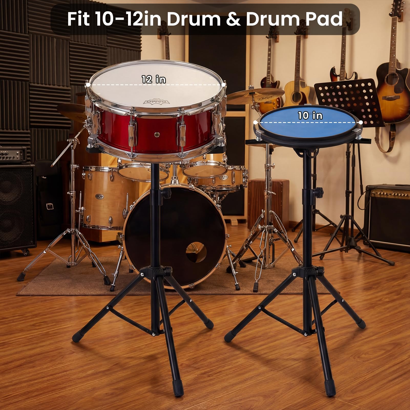 tipatyard Drum Pad Stand, Adjustable Angle Silent Drum Pad Stand,Fit for 10-12 Inch Drum Practice Pad, Height Range 22-36 Inches for Drum Beginners, Black