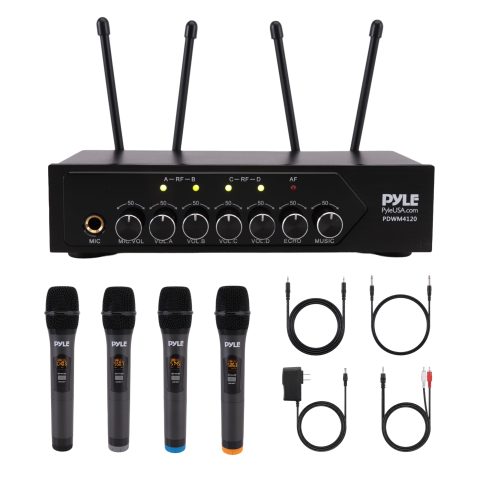 Pyle Wireless Microphones, Professional UHF Dual Microphones for Karaoke, Wireless Dynamic Microphone System Set with Rechargeable Receiver,Plug and Play, Speech, Wedding, Church, PA System
