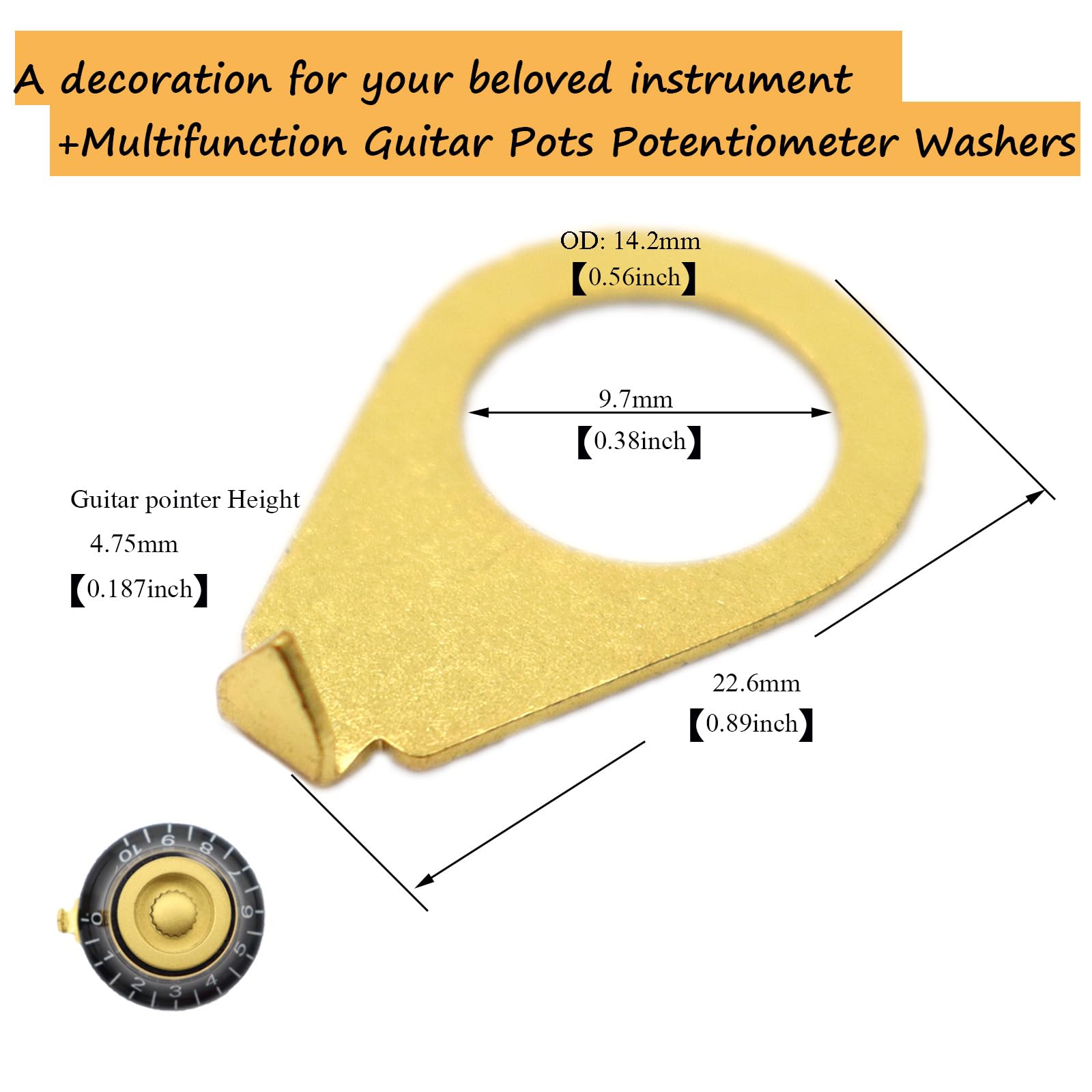 Samherome 4 Pack 3/8″ Guitar Control Knob Position Pointers (9.7mm) for Gibson/Epiphone Les Paul, CTS Pots – Metal Tone Indicators, Universal Fit Electric Guitar Parts (Gold, 3/8″ for USA CTS Pots)