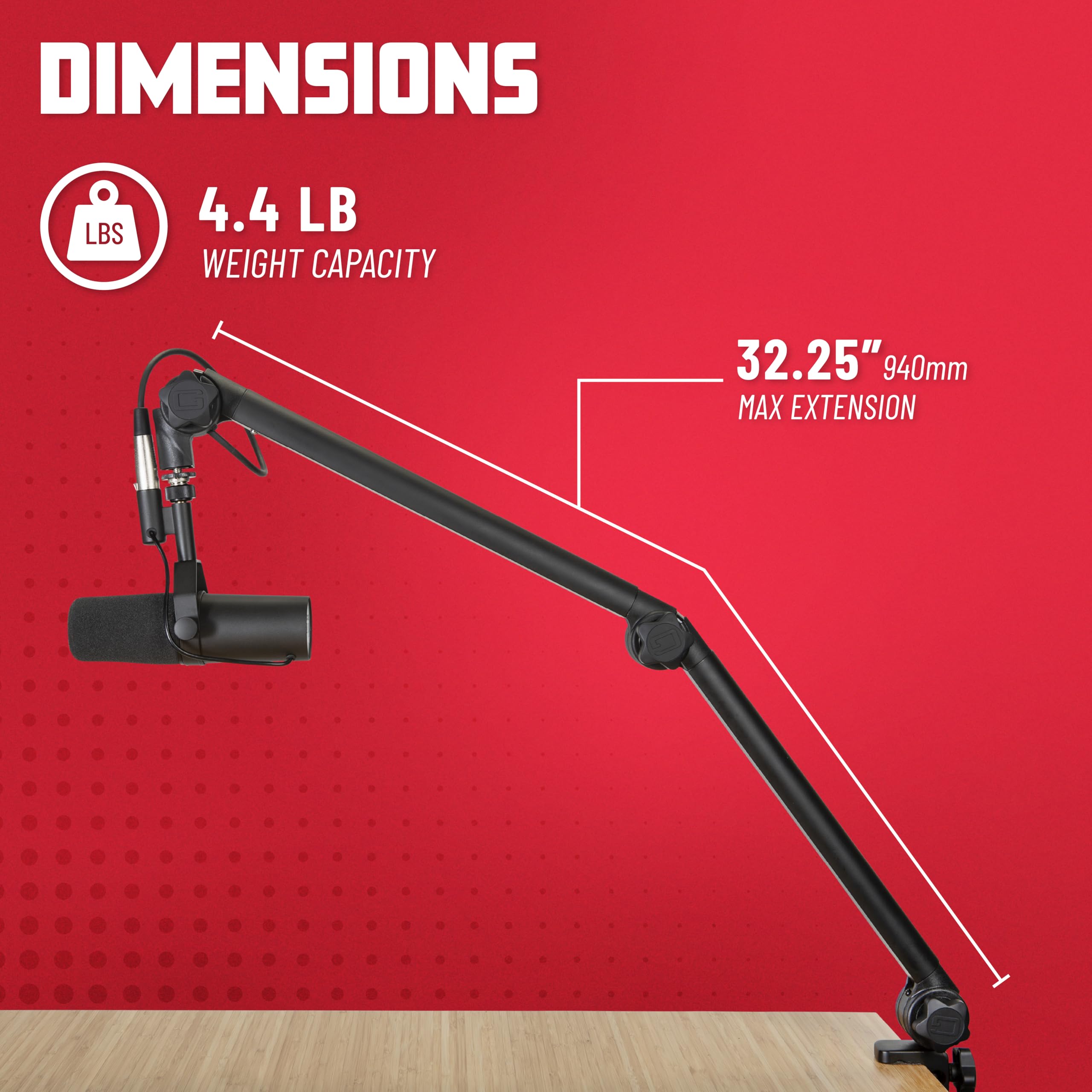 Gator GFWMICBCBM3000 Frameworks Deluxe Desk-Mounted Broadcast Microphone Boom Stand For Podcasts & Recording, Integrated XLR Cable, (GFWBCBM3000)
