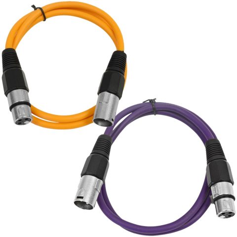 Seismic Audio – SAXLX-2-2 Pack of 2′ XLR Male to XLR Female Patch Cables – Balanced – 2 Foot Patch Cord – Orange and Purple