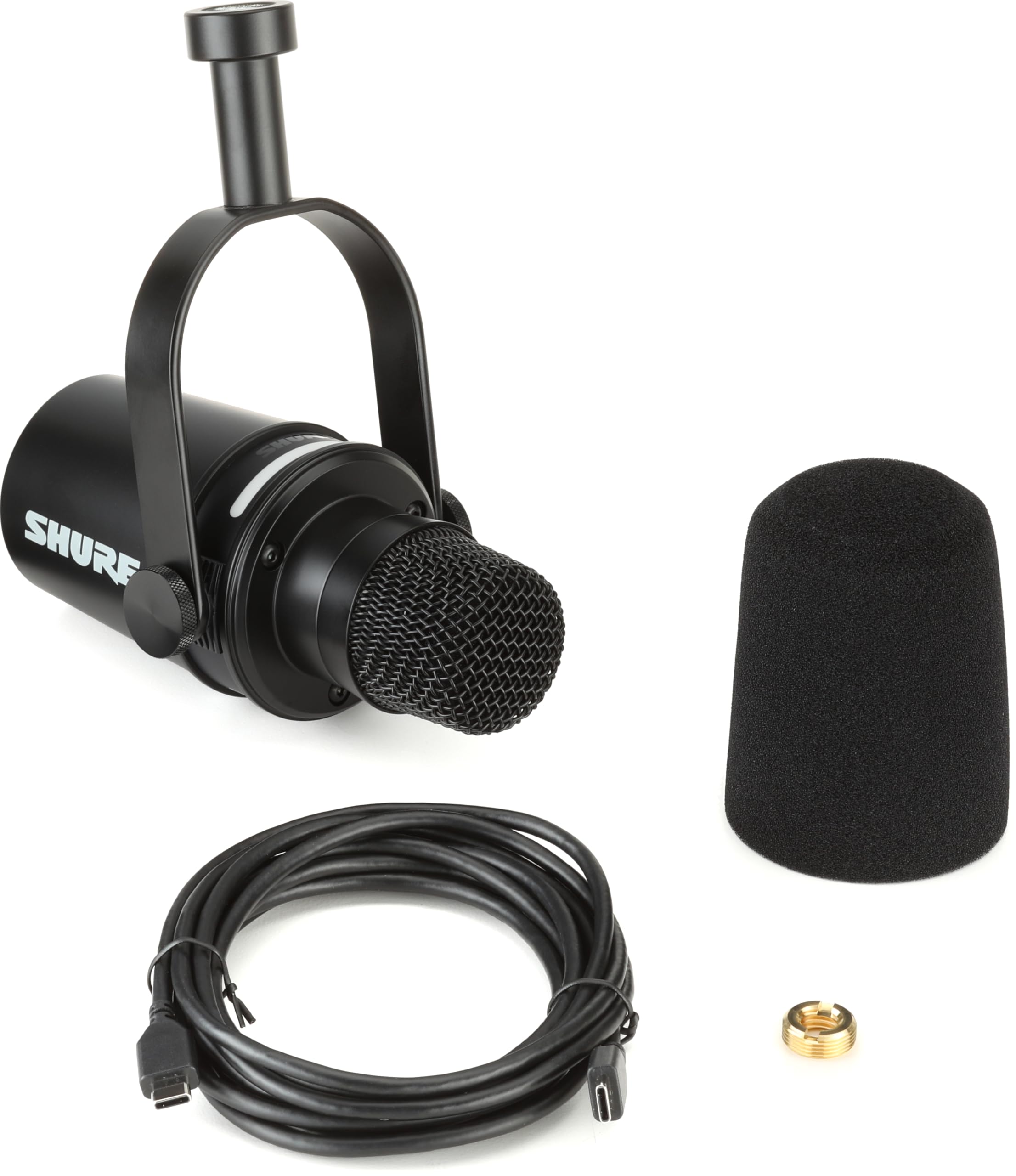 Shure MV7+ Podcast Dynamic Microphone with Low Profile Mic Stand. OBS Certified, Enhanced Audio, LED Touch Panel, USB-C & XLR Outputs, Auto Level Mode, Digital Pop Filter, Reverb -Black