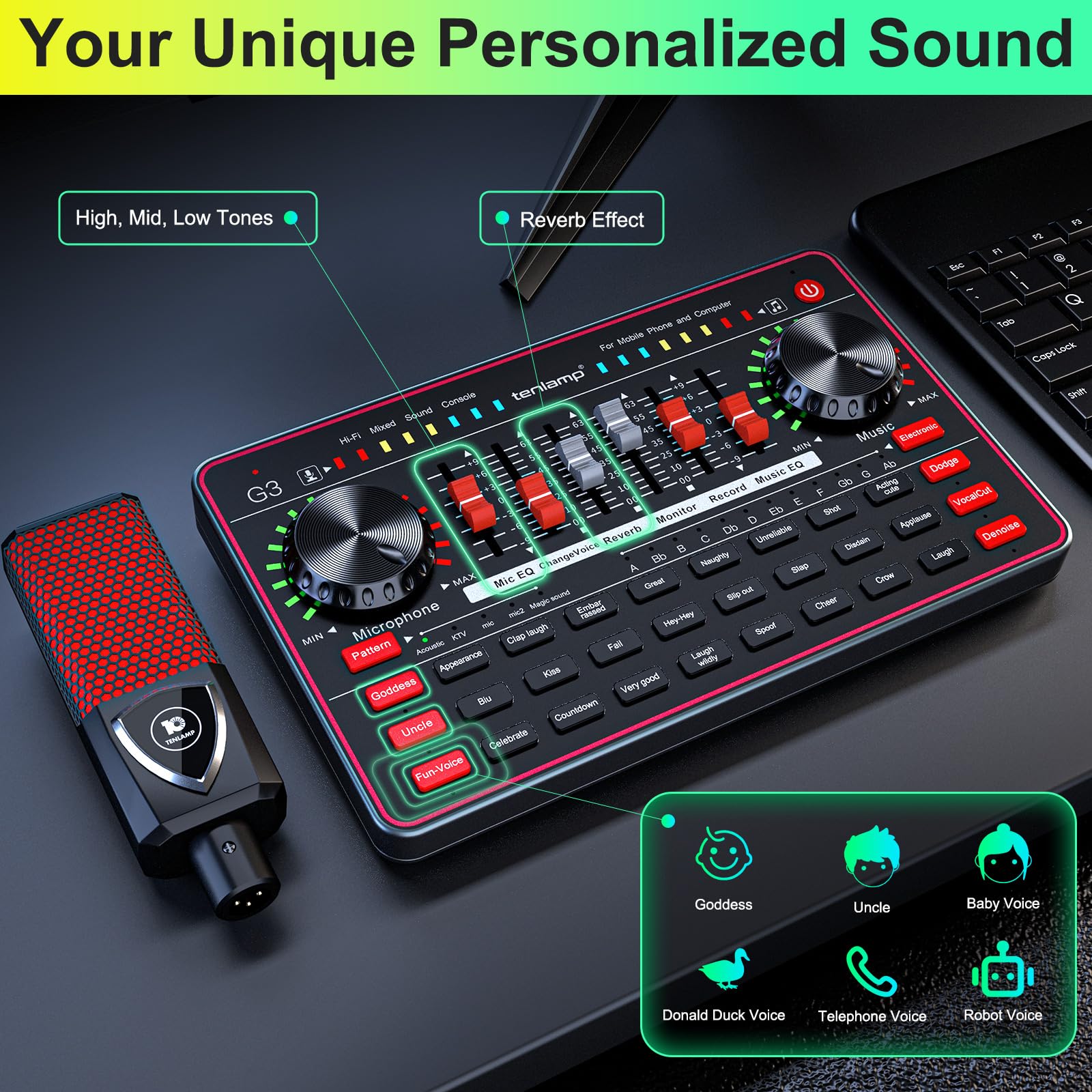 TENLAMP G3 Creator Audio Mixer Bundle with Microphone for Streaming Podcast