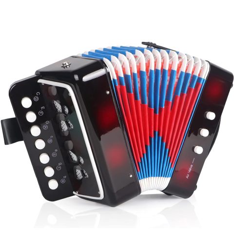 Lotkey 7 Key Kids Accordion, 3 Bass Mini Accordion Instrument, Lightweight and Durable Portable Design for Students, Children, Beginners to Practice (Black)